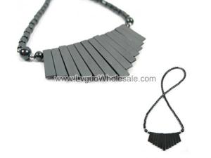 Hematite Teeths Pendant Beads Stone Statement Bib Fashion Women Necklace